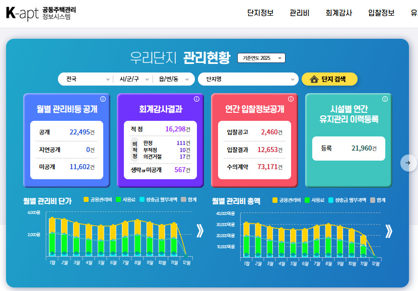 공동주택관리 정보시스템 홈페이지 바로가기 www.k-apt.go.kr/
